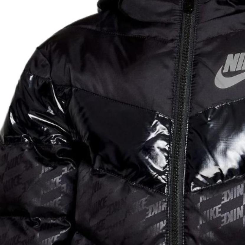 Nike Пуховик с принтом логотипа бренда и капюшоном на молнии, детские куртки черного цвета FB6831-010
