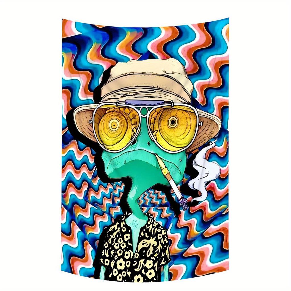 Psychedelic Frog with Sunglasses Tapestry Wall Decor for Bedroom Cozy AtmosphereVibrant Home Styleand Colorful Fun Enhancement