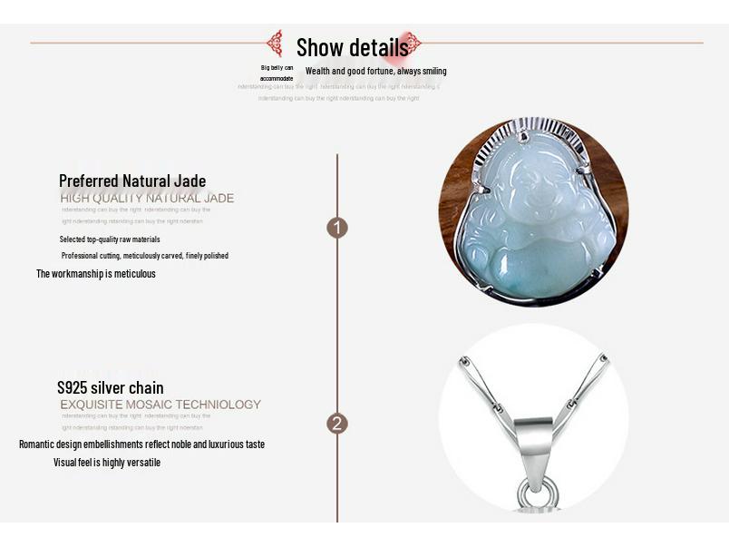 Подвеска-ожерелье из стерлингового серебра 925 пробы с жадеитом в виде Будды Майтреи с улыбающимся лицом