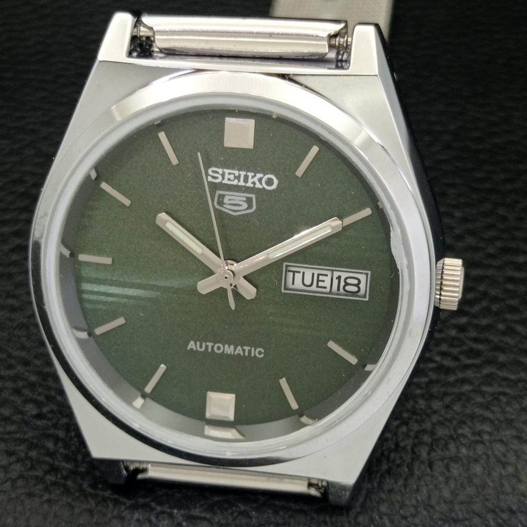ВОССТАНОВЛЕННЫЕ ВИНТАЖНЫЕ МУЖСКИЕ ЧАСЫ SEIKO 5 AUTOMATIC JAPAN С ЗЕЛЕНЫМ ЦИФЕРБЛАТОМ a434687-2
