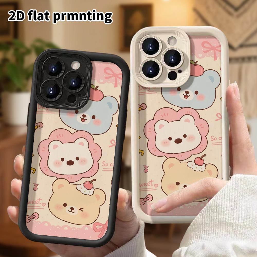 Phone case: 2D flat design suitable for iPhone 18 17 16 15 14 13 Pro protective case, stacked teddy bear heads, perfect holiday gift for Christmas and
