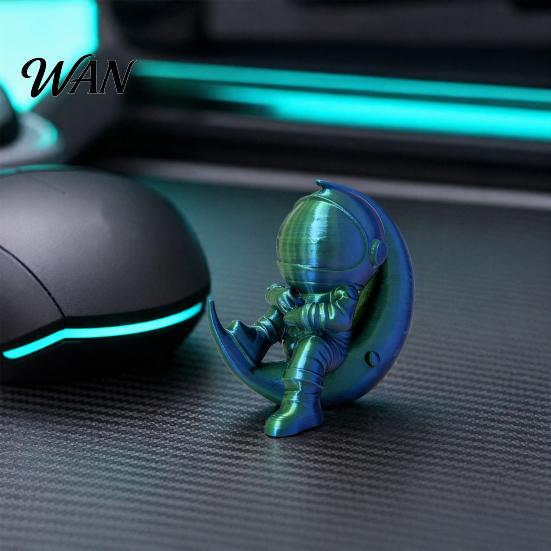 Crescent Moon Spaceman Statue 3D Printed Astronaut Figurine, Sitting on Plastic Figurine Statue, Desktop Decoration for Home Office Bookshelf Shape