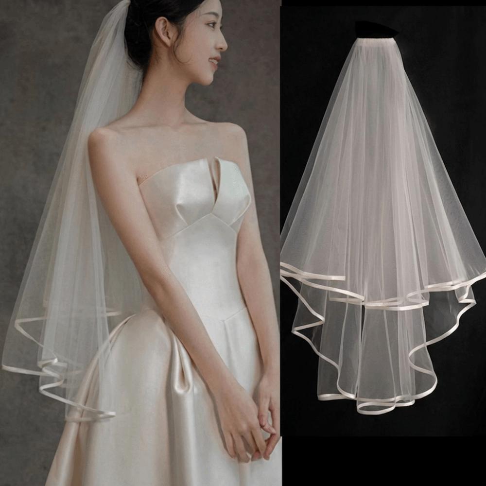 Bow Wedding Veil Pearl Accessories Women's Tulle New Bridal Veil Bridal Photoshoot
