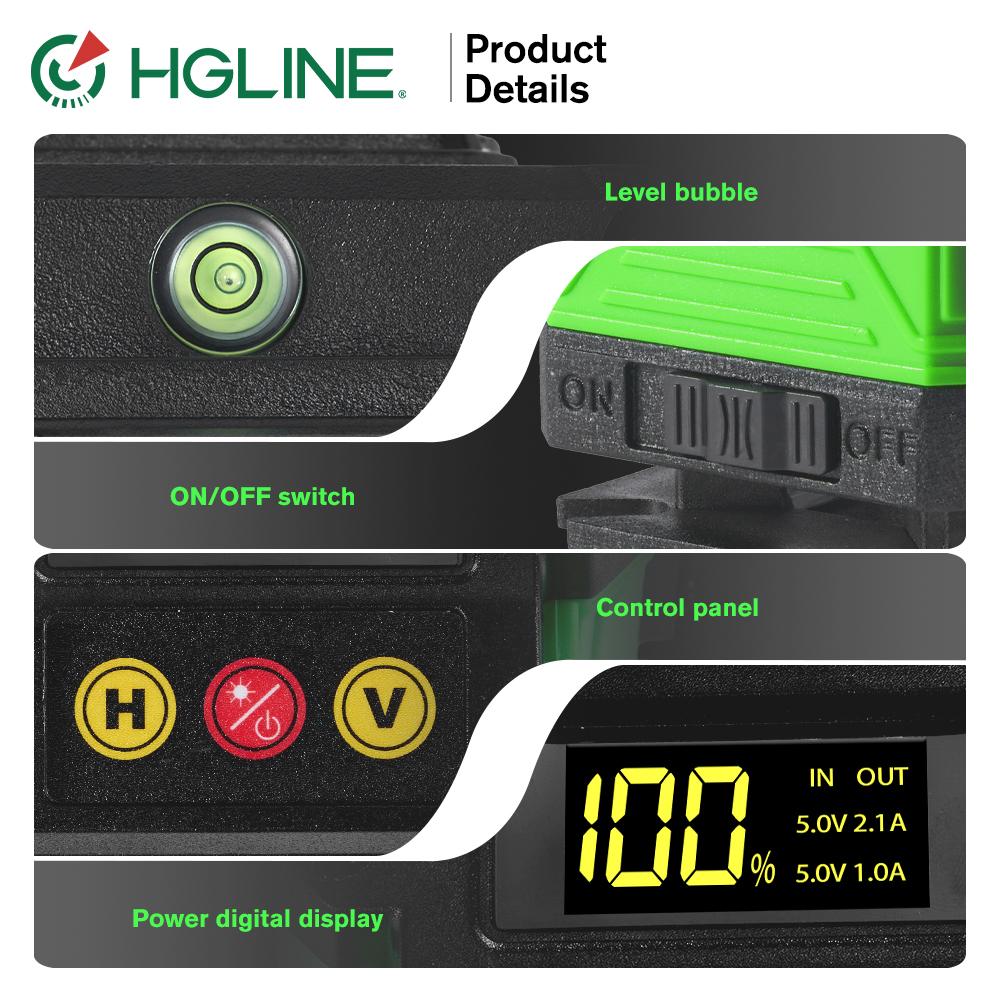 HGLINE 4D 16-линейный лазерный уровень с зеленым светом, лазерный луч, приложение для лазерного уровня, дистанционное управление, горизонтальные и вертикальные уровни, инструменты