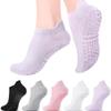 5 Pairs Pilates Yoga Grip Socks, Women Non Slip Grip Socks for Hospital, Dance, Yoga, Size UK 4-7
