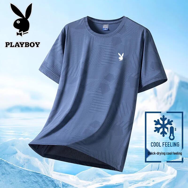 PLAYBOY Мужская летняя футболка из ледяного шелка, быстросохнущая, свободного кроя, с круглым вырезом, с коротким рукавом