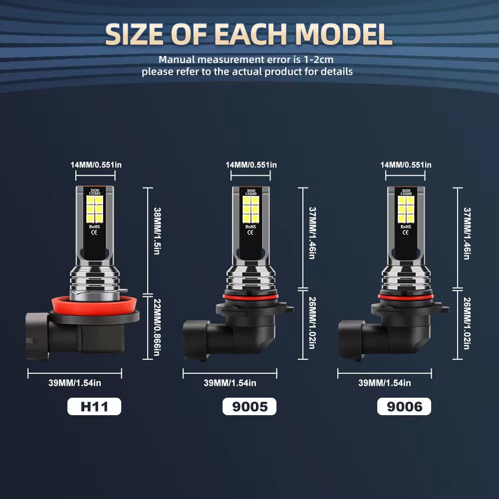 For KIA Seltos 2025- 2025 LED Fog Light Lamps 9006 HB4 6000k High Intensity 12PCS 3570 CSP Chips No Fan Design 9005 HB3