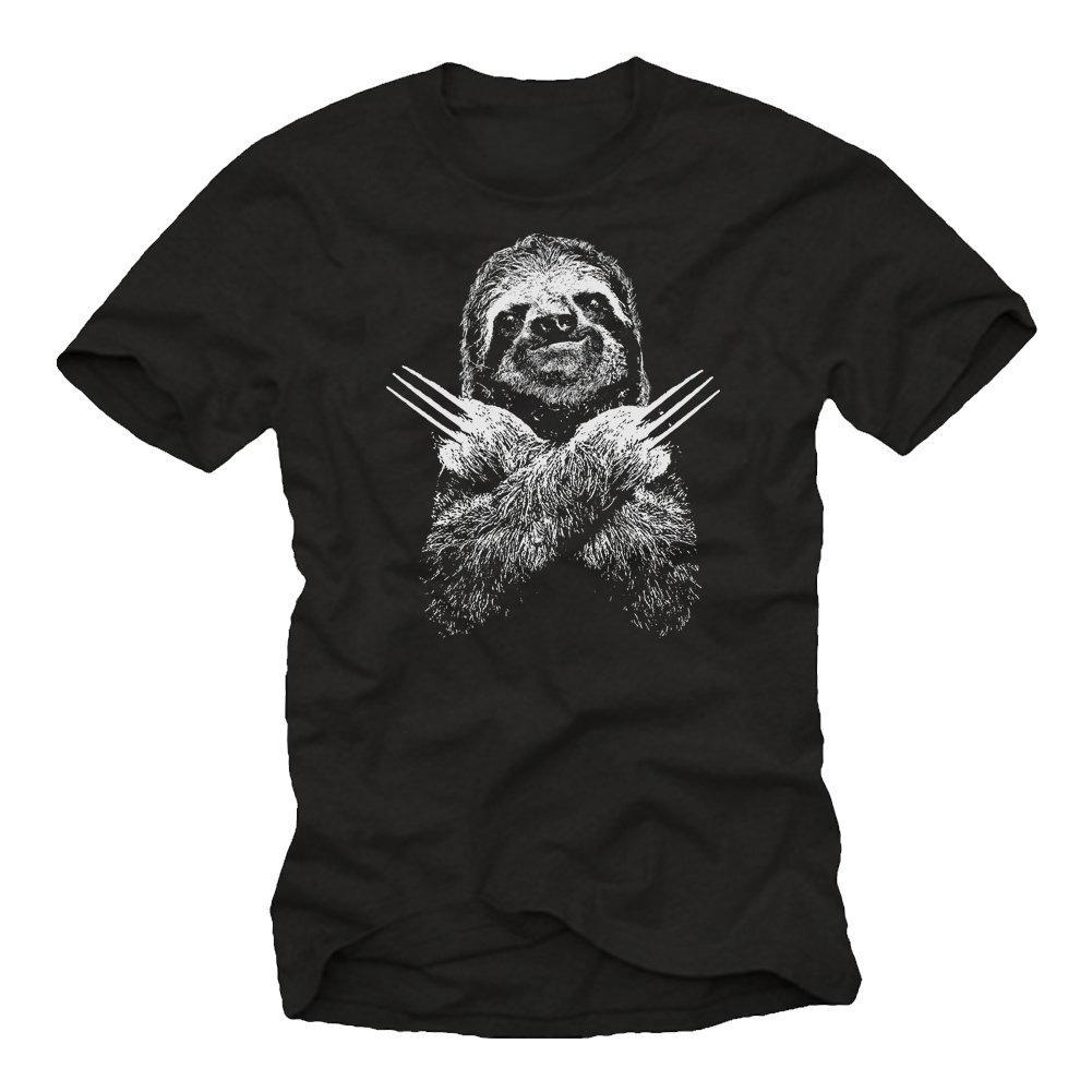 Summer Makaya Funny Animal Tshirt for Men Cool Sloth Gift Black Mens Round Neck Short Sleeved Tshirt