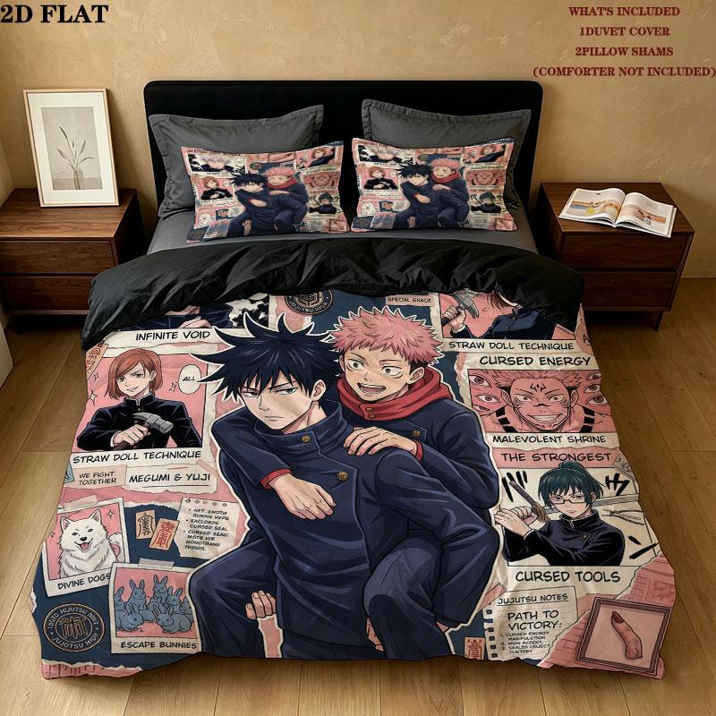 Jujutsu Kaisen Pattern Bedding Quilt Set Quilt Cover Pillowcase Home Birthday Gift(1 * duvet cover + 2 * pillowcase, without core)