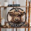 Wooden Door Hanger, Highland Cow Welcome Sign, Pre-drilled Weather Resistant, Wall Decor with HD Printing for Door, Wall, Home, Room, Farmhouse Street