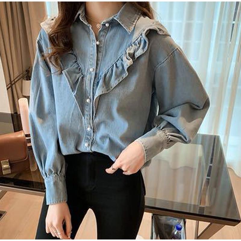 Women's Denim Shirt Loose Double Pocket Long Sleeved Versatile Casual Coat Shirt Women Fashion Jean Jackets Spring Autumn Trend 2025