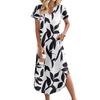 Women's Casual Comfortable V Neck Loose Hem Split Vacation Short Sleeve Floral Long Dresses
