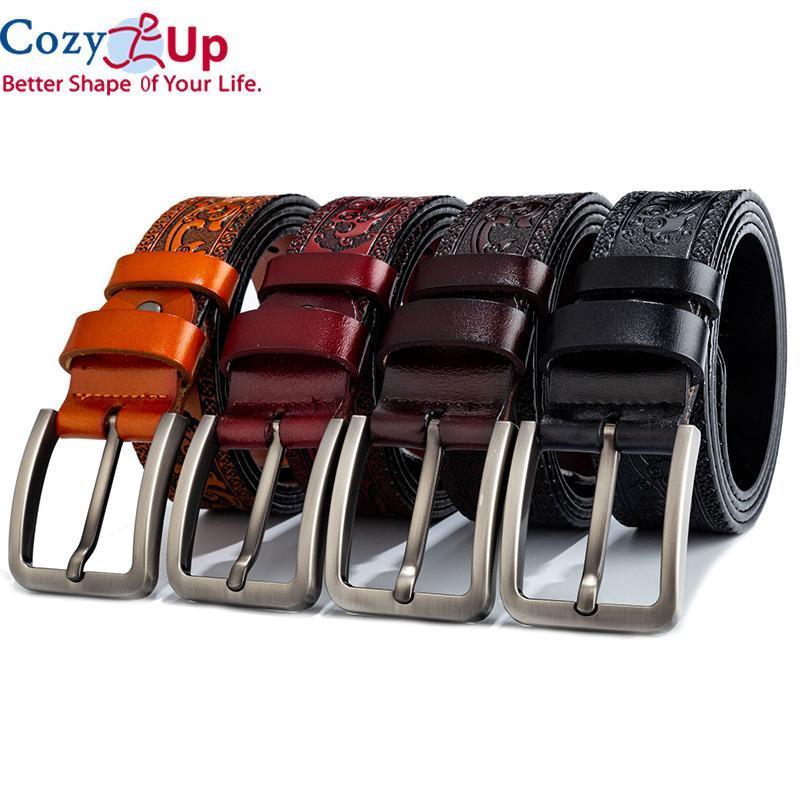 Cozy Up Ремни из натуральной кожи для мужчин, дизайнерский ремень, мужской принт, винтажная пряжка, роскошный ремешок, новая мода, высокое качество 120 см