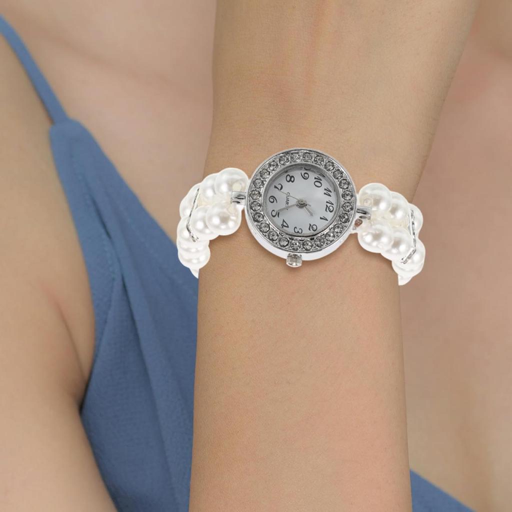JECOMPRIS Браслет Жемчужный Браслет Стразы Винтажные Золотые Блестящие Часы для Манжеты Белые Женские Часы, Украшения, Часы, Часы, Женщины, Женские Часы,