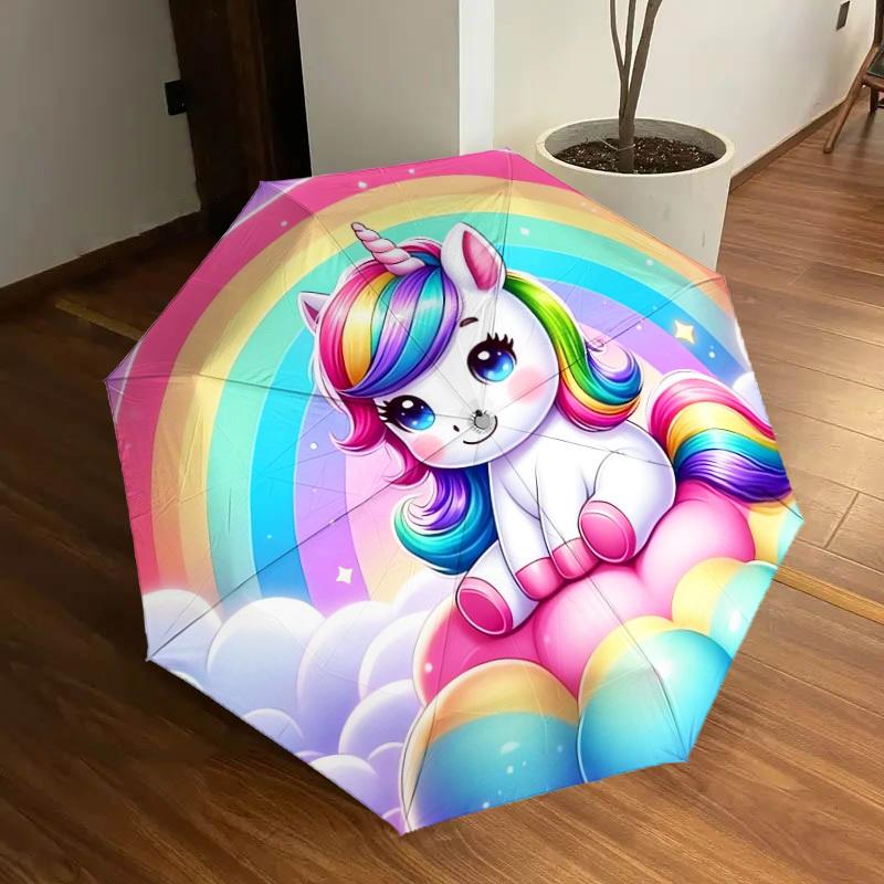 1pc Rainbow Unicorn Fantasy Art Umbrella with Plastic Handle,Suitable for All Seasons Home Travel Outdoor UmbrellaDD769