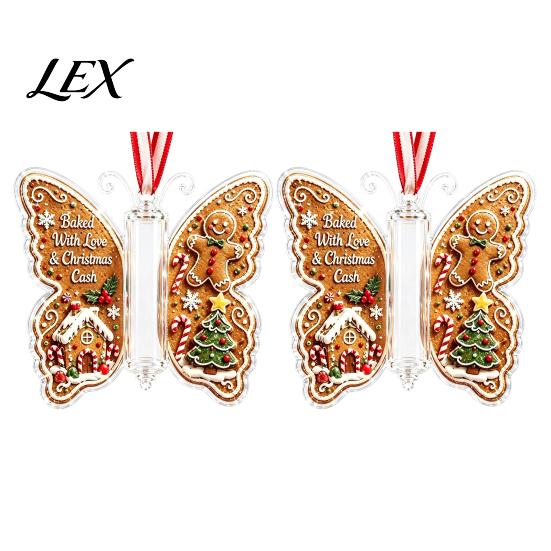 Holiday Party Hanging Decor Butterfly Cash Gift Ornament, Christmas Money Holder with Decorative Tags Festive Print, Acrylic Tree Pendant for Surprise