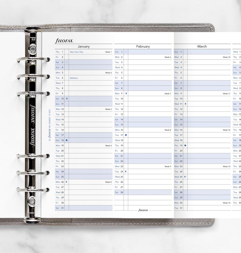 Filofax 2026 System Planner Refill, A5 Vertical Year Planner, January Start, White, 26-68501, Officially Imported
