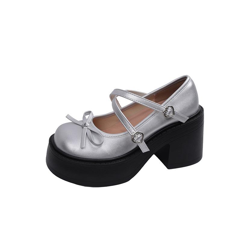 Черные туфли Мэри Джейн с круглым носком и толстой подошвой, кожаные туфли для женщин, новая летняя юбка 2025 года, французские туфли с толстым каблуком