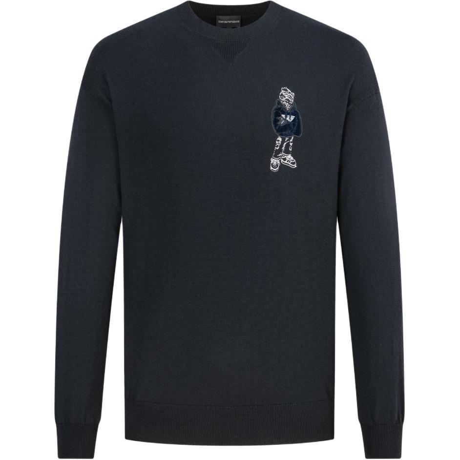 Emporio Armani Мужской вязаный свитер с принтом, круглый вырез, темно-синий 6R1MXN-1MNIZ-0920