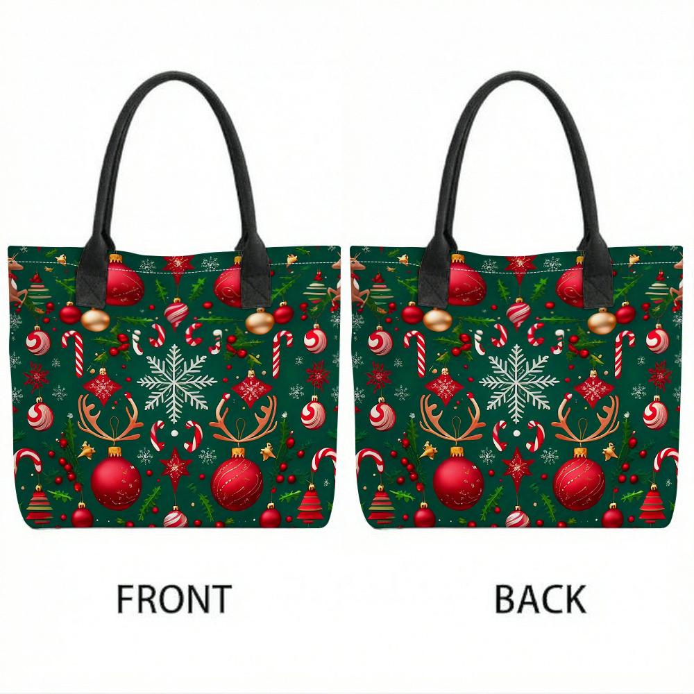Christmas Printed Tote Bag Reusable Festive Handbag Large Capacity Grocery Bag for Holiday