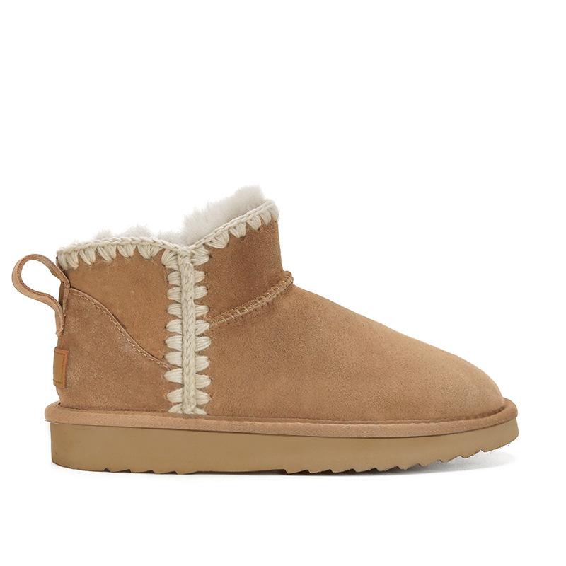 [sheii Су Иньинь] Остров Снежного Тумана~ Ручная строчка и бархатные ботинки на плоской подошве из овечьей шерсти, женские зимние хлопковые ботинки