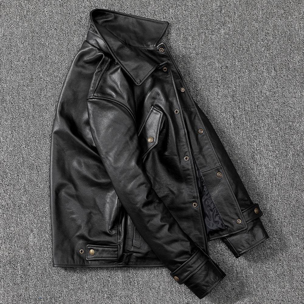 Мягкая куртка из натуральной кожи первого слоя, мужская тонкая кожаная куртка с лацканами, наружный повседневный комплект, тренд