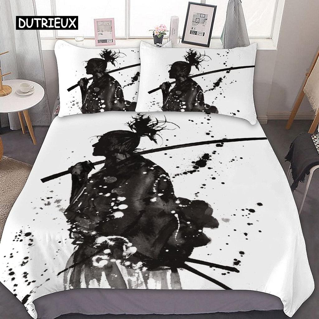 Samurai Duvet Cover Set Sunset Japanese Samurai Quilt Cover Scenery Silhouette Comforter Cover King Size 2/3pcs Twin Bedding Set