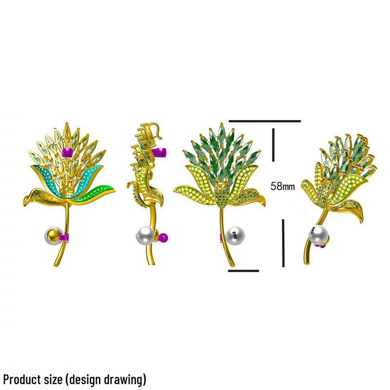 DIY Accessories Zircon Crystal Flower Brooch for Women - Gold-Plated Copper Pin with Dazzling Pearls and Atmospheric Design