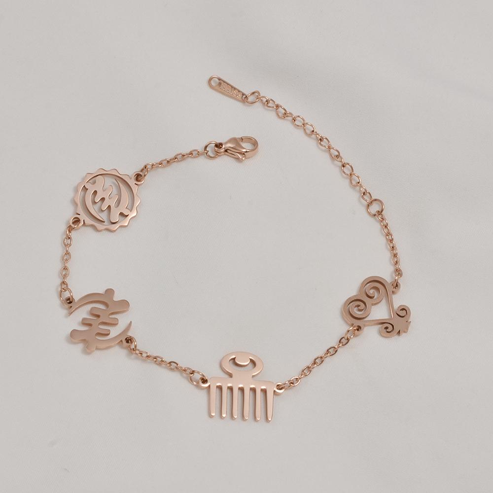 Anniyo 17CM+4CM African Ancient Symbols Gye Ancient Egypt Africa Charm Bracelets Women Stainless Steel Jewelry #538362