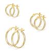 Комплект из 3 пар серег-колец из стерлингового серебра 925 пробы с желтым золотым покрытием для девочек-подростков (12мм, 15мм, 20мм)