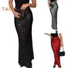 Maxi Skirt High Waist Solid Color Long Skirt with Shiny Sequin Decoration Home Commuting Street Leg-lengthening Skirt