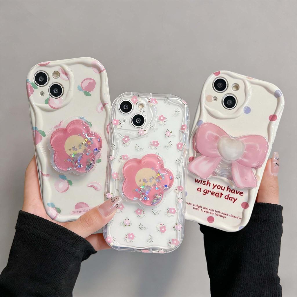 Корейский держатель с цветочным рисунком 3D Волна Чехол для Realme 15 5G 15 14 13 12 Pro 11 Plus C71 C75 C53 C55 Note 60 C61 GT6 Чехол Funda S