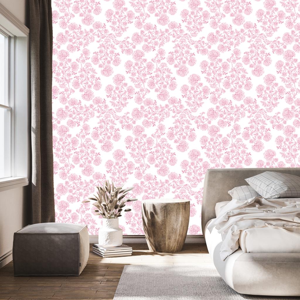 Wallpaper Flowers white and powder pink, fine detail 50x1000