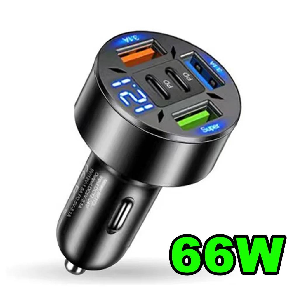 Автомобильное зарядное устройство 66 Вт QC 3.0 USB Type-c Быстрая зарядка 5 портов USB A+USB C Быстрая зарядка Адаптер прикуривателя Для IPhone