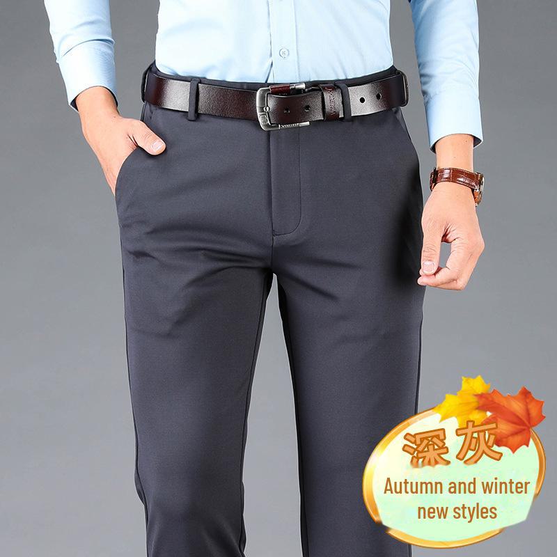 Men's Elastic Knit Straight-Leg Casual Trousers for Spring, Autumn, and Winter