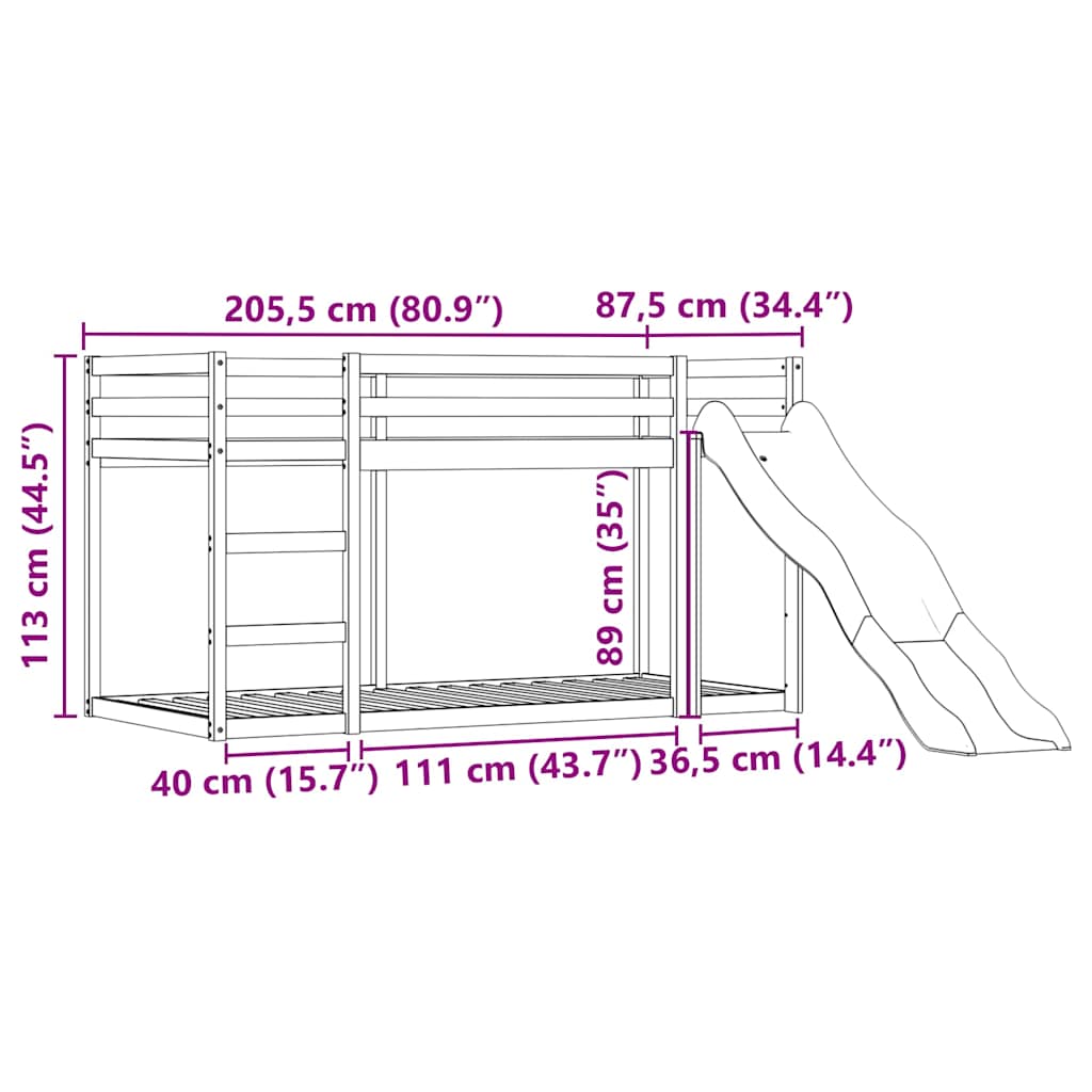 Bunk Bed with Slide and Curtains Pink 80x200 cm