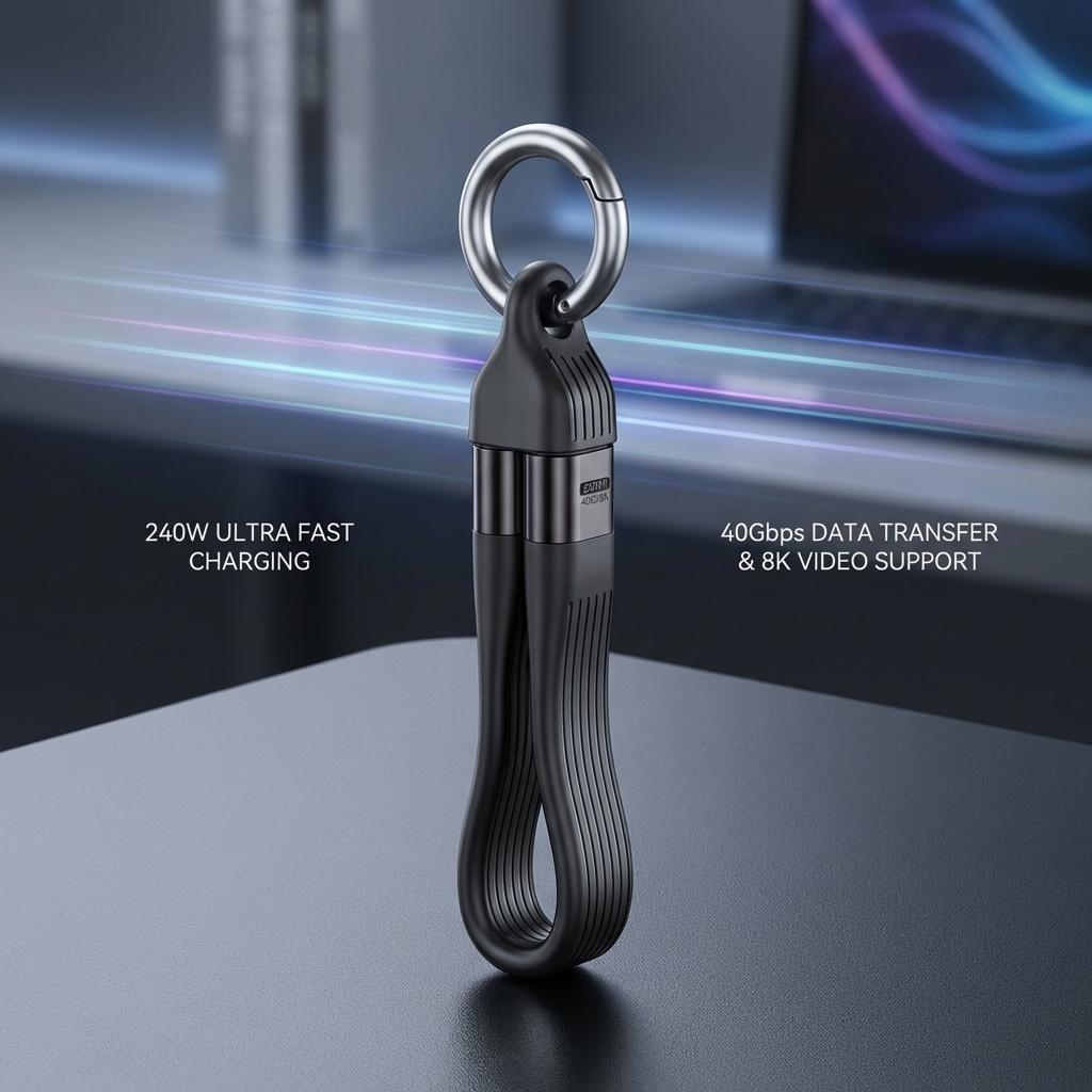 Кабель Type C 240 Вт 40 Гбит/с с брелоком PD3.1 5 А 8K@60 Гц USB-C на USB Адаптер Кабель для высокоскоростной передачи данных И быстрой зарядки