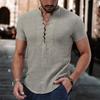 Men's Cotton Linen Shirt Casual Button Top Loose Fit Short Sleeve T-shirt Breathable Summer Clothes for Daily Wear