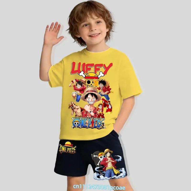 One Piece Children's Polyester Short-Sleeved Shorts Set with Cartoon Print - Boys' Sports Shirt for Summer T-Shirt Set of 2 Pieces