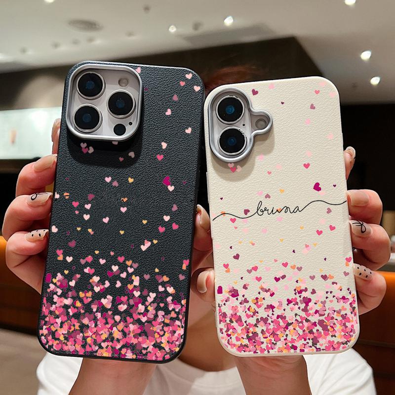 Чехол для телефона Romantic Little Hearts для iPhone 16 15 14 Pro Max 14 Plus 13 12 Pro Max 11 с противоударной текстурой из кожи и мягким покрытием TPU