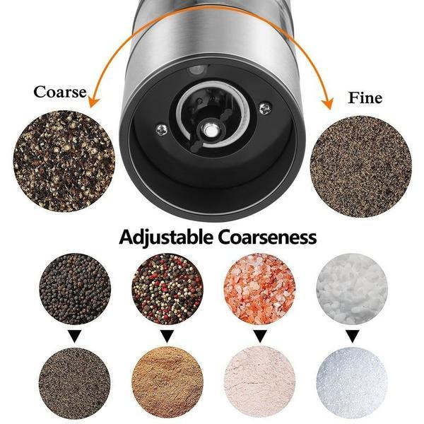Электрическая мельница для соли и перца из нержавеющей стали, автоматическая мельница для трав и специй, регулируемая грубость, подарки, кухонный гаджет