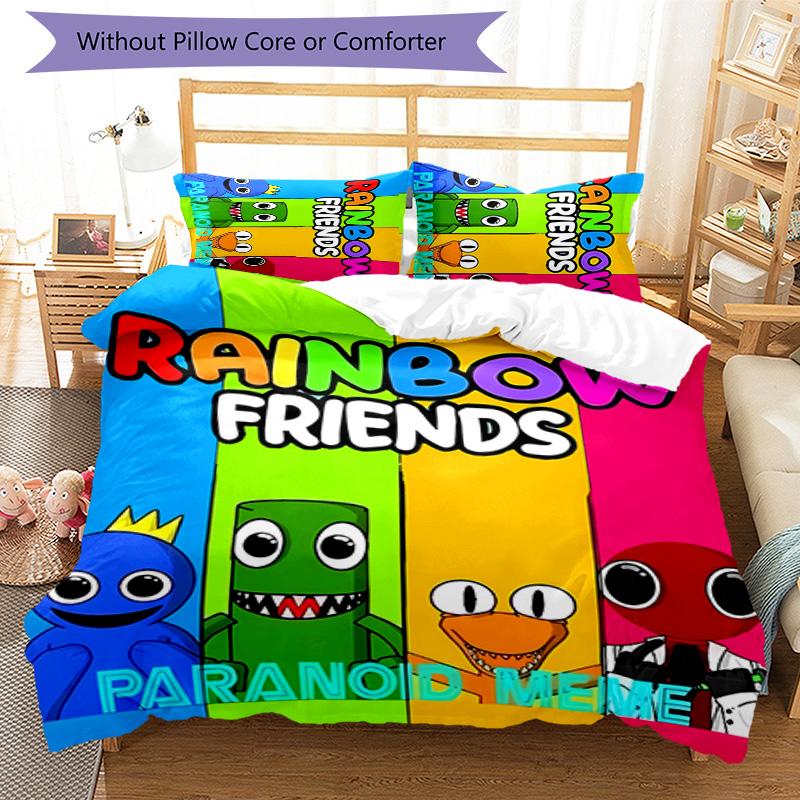 3pcs Rainbow Friends2 pattern bedding set duvet cover set includes duvet cover &pillowcases, perfect all season bedroom decoration & gift