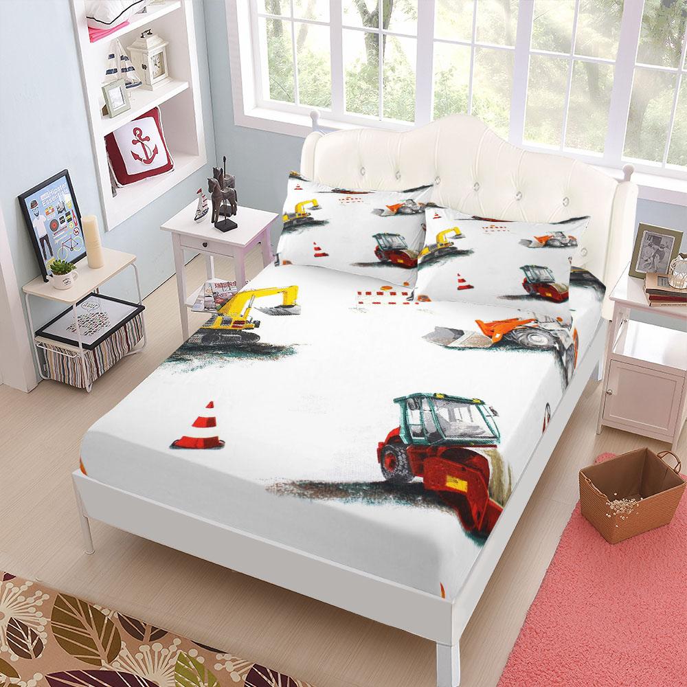 Construction Factory Children Fitted Sheet Set King Queen Double Full Size Bed Linen Set