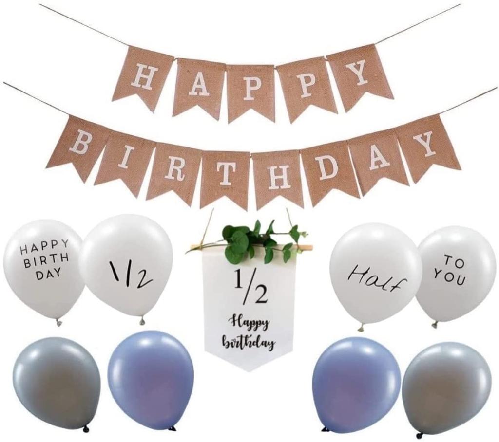 Tidepool Half Birthday Birthday Decoration Wooden Garland Set Birthday Linen Garland Balloon Decoration Set HAPPY BIRTHDAY Kids Birthday Piece Blue