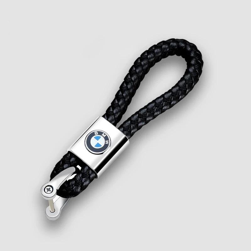 BAAS1 New 2025 Car Styling 3D Metal+Leather Braided Woven Rope Keycha For BMW M power X1 X3 X5 X6 Performance M3 M5 E90 E39 E46 Access