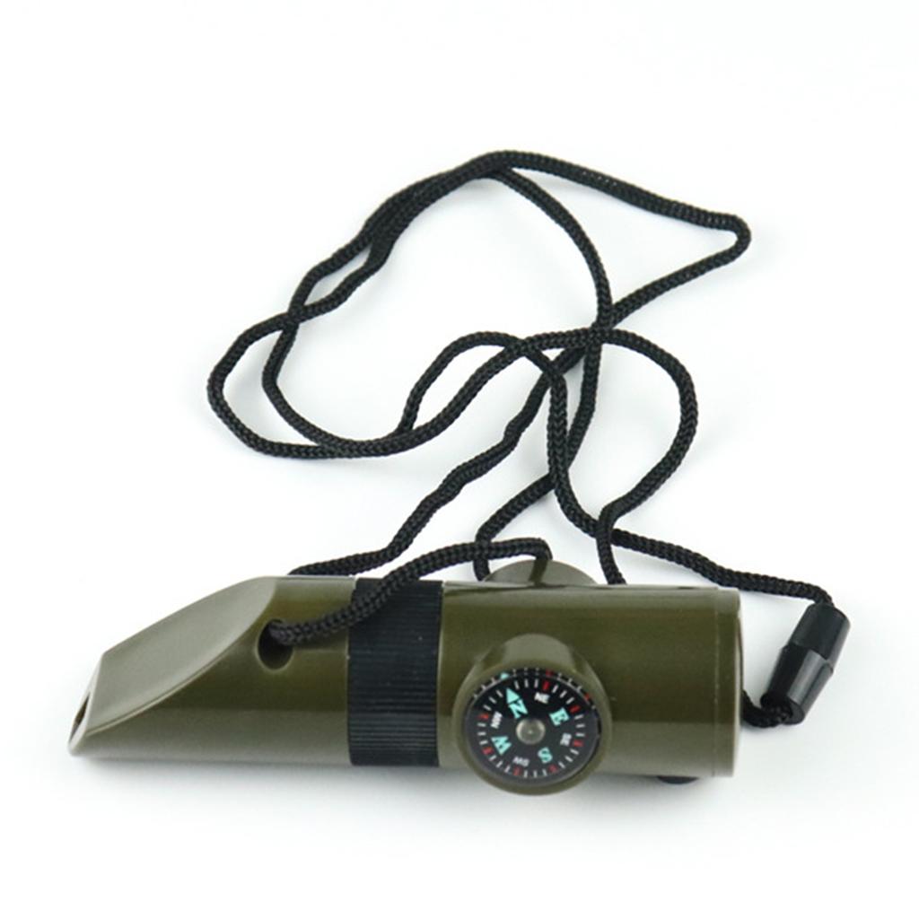 7-in-1 Emergency Whistle Multi-functional Outdoor Safety Whistle with Compass Signal Mirror LED