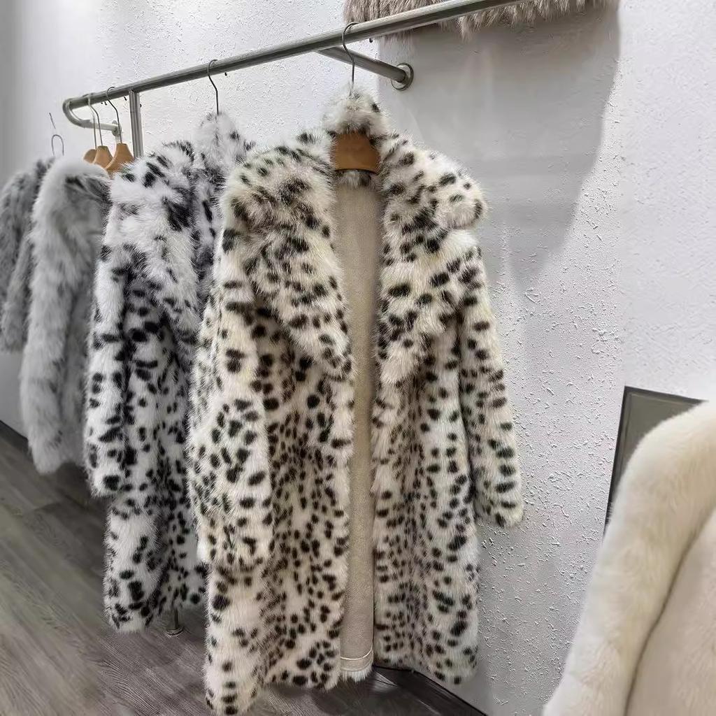 Haining Fur Winter Leopard Print Fur Coat Women's Mink Fur Fur Coat Women's Temperament Long Fur Coat