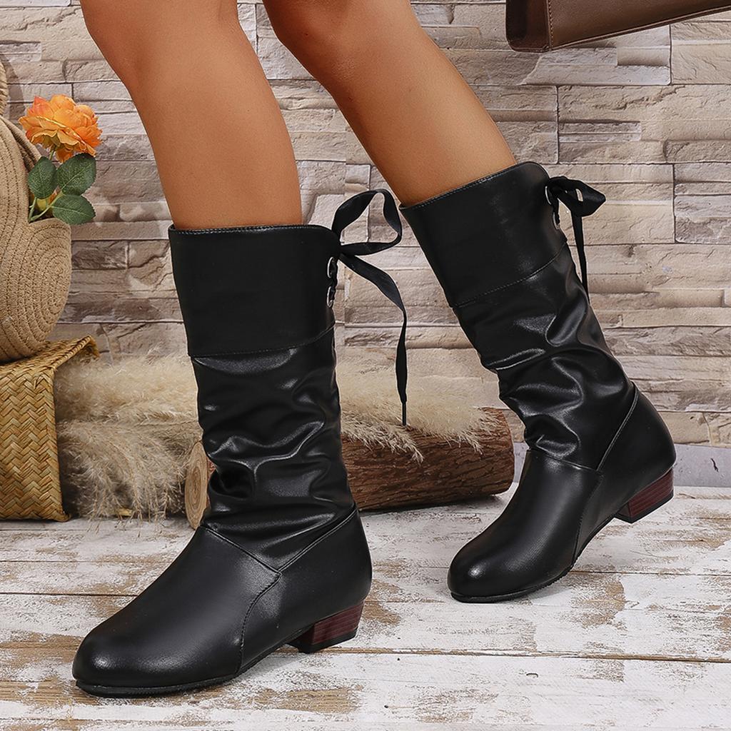Women Fashion Elegant Comfortable Middle Calf Boots Women Designer Outdoor Back Lace Up Low Heels Winter Boots Shoes for Women