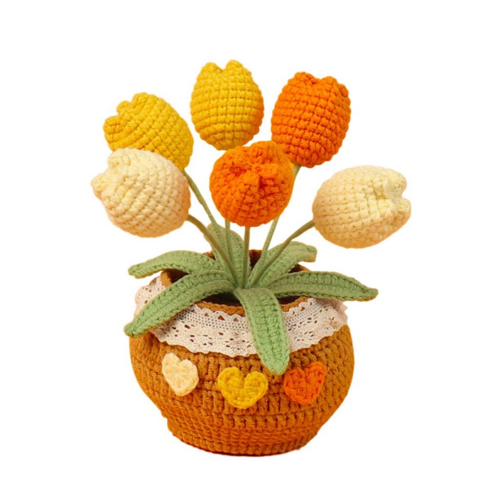 Вязаные тюльпаны хризантемы растения украшения ручной работы цветочный горшок украшения для дома