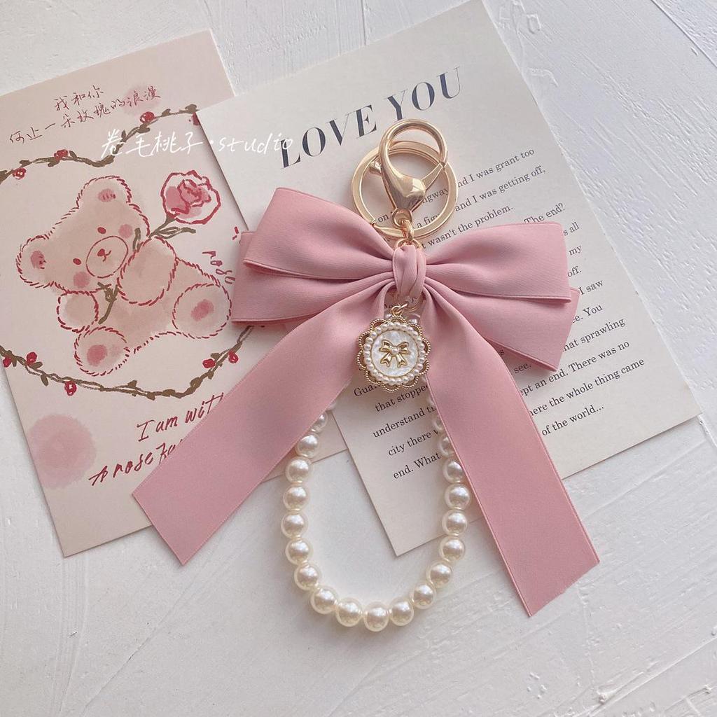 Matte Pearl Bow Keychain Pendant for Girls
